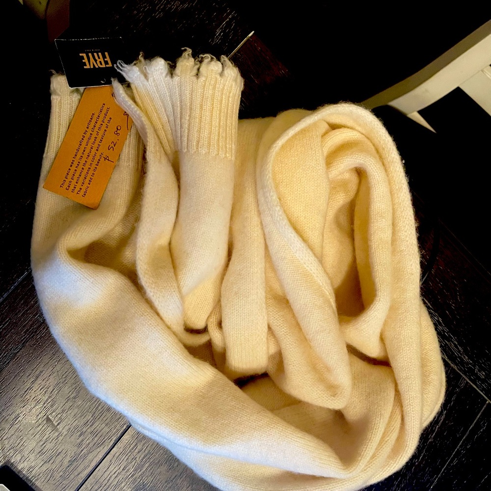 Frye frayed edge muffler scarf in cream